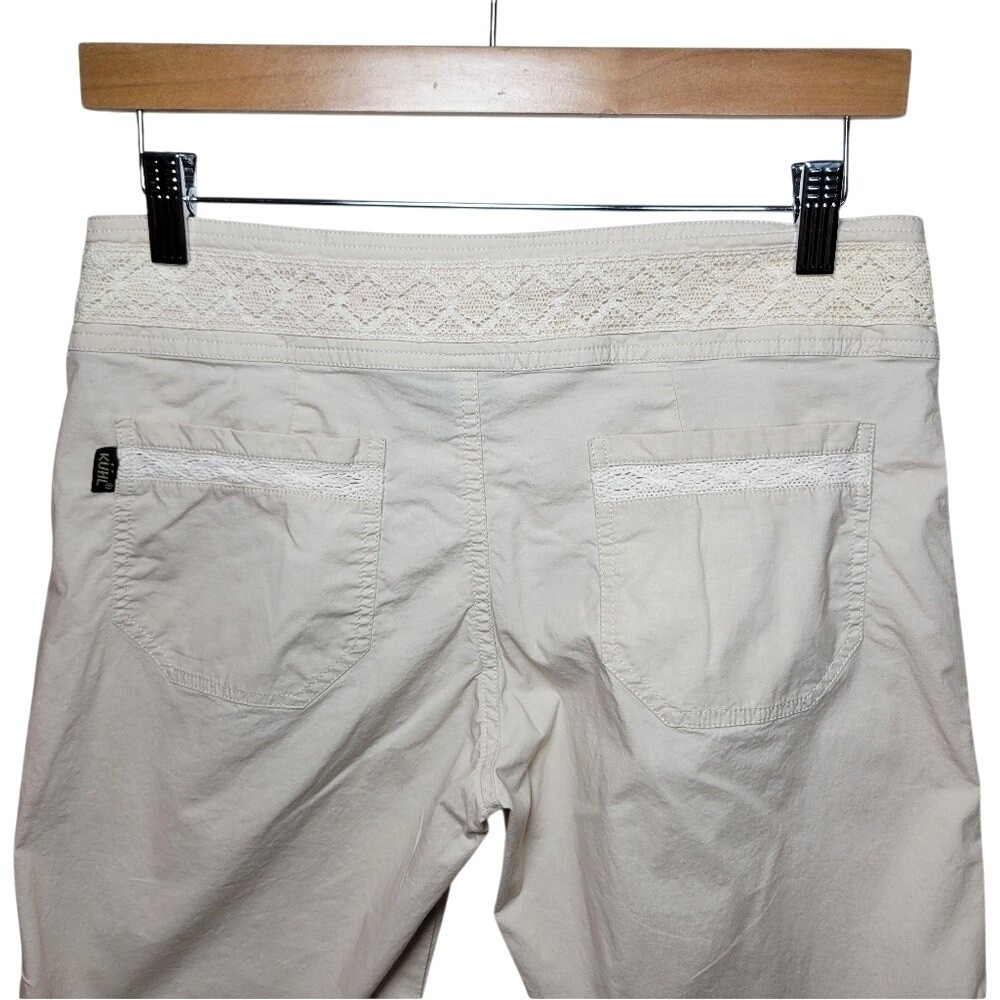 Kuhl Cropped Hiking Pants Size 6 Tan Crochet Trim Travel Outdoor Boho Utility - Picture 6 of 8